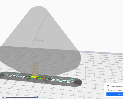 Vorschau des Bauprozesses in der 7. Schicht Aufbau der Stützen in einer CAD-Software