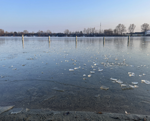 Eisfläche Ludwigsfelder See bei der Winterwanderung von ATR Software Foto der Eisfläche auf dem Ludwigsfelder See in Neu-Ulm.