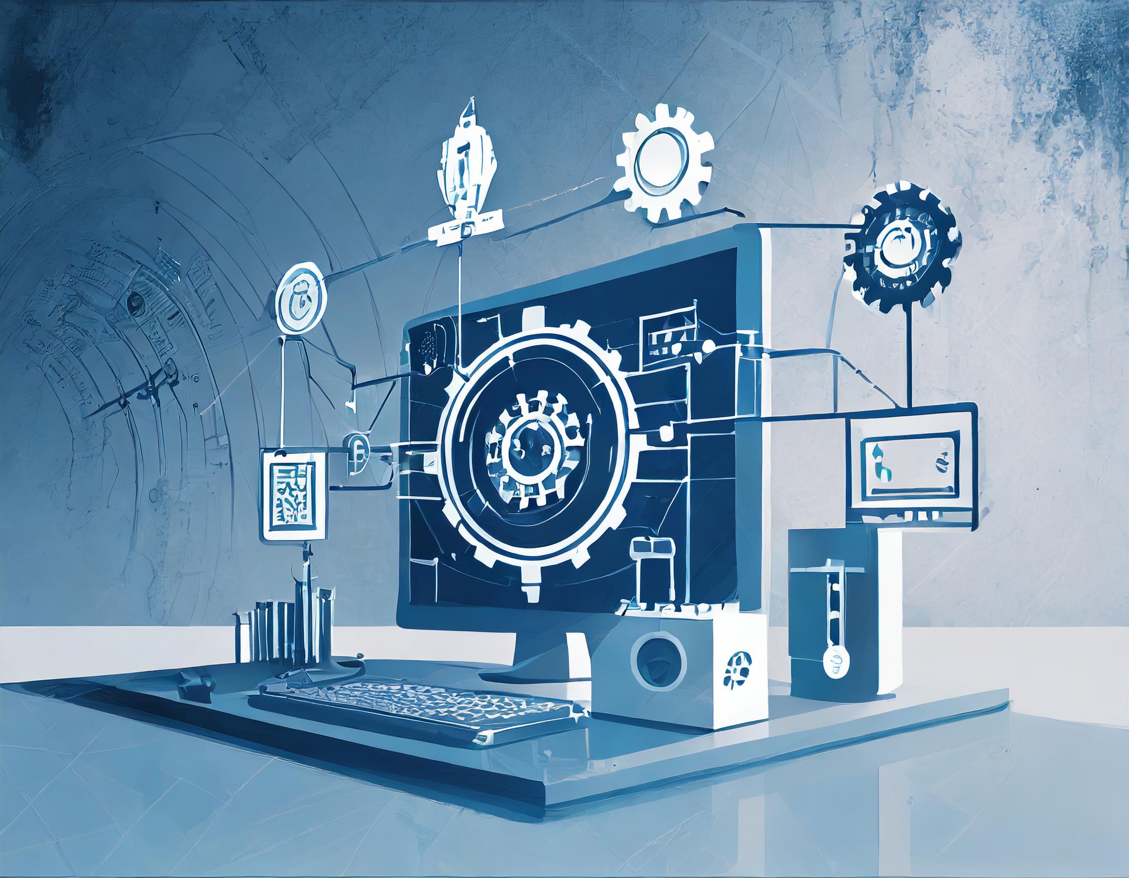 Firefly Produktionsplanung und -steuerung durch KI-Software, minimalistischer Stil in blauen und wei Bild dient zur Veranschaulichung der Idee des Forschungsprojektes ProsKI